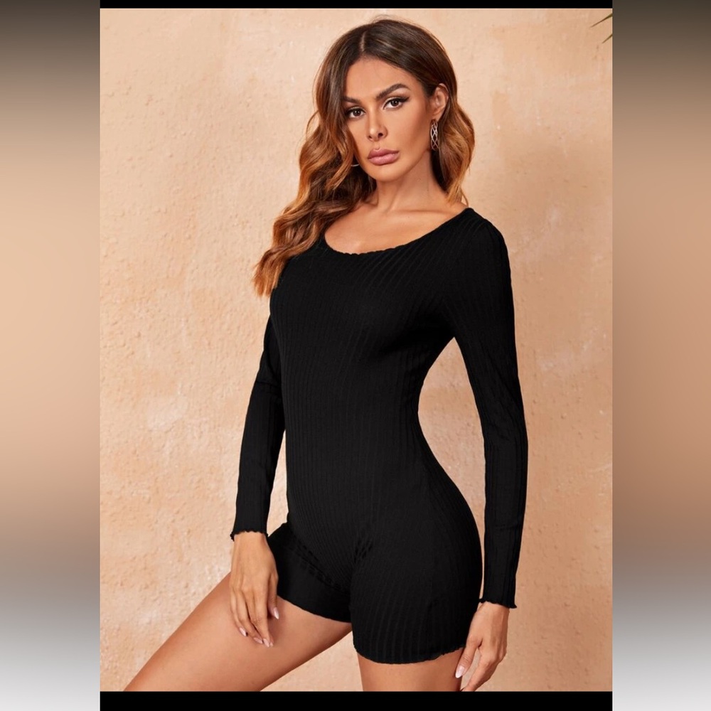 Black Long Sleeve Ribbed Romper Xs women SHEIN brand new jumpsuit
